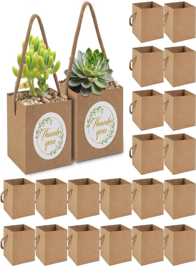 Beupy 60pcs Succulent Wrap Bags Bulk Fits 2.5 Inch Pots with Thank You Stickers, Mini Kraft Paper Succulent Gift Box Basket with Handles for Wedding, Baby Shower, Succulent Plants Party Favors for Guests - Image 1